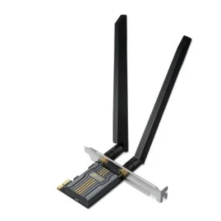 TP-Link ARCHER TBE400E BE6500 Tri-Band Wi-Fi 7 Bluetooth PCI Express Adapter SPEED: 2880 Mbps at 6 GHz + 2880 Mbps at 5 GHz + 688 Mbps at 2.4 GHz SPEC: 2× High Gain Tri-Band External Antenna