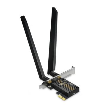 TP-Link ARCHER TBE552E BE9300 Tri-Band Wi-Fi 7 Bluetooth PCI Express Adapter SPEED: 5760 Mbps at 6 GHz + 2880 Mbps at 5 GHz + 688 Mbps at 2.4 GHz SPEC: 2× High Gain Tri-Band External Antenna