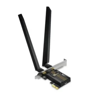 TP-Link ARCHER TBE552E BE9300 Tri-Band Wi-Fi 7 Bluetooth PCI Express Adapter SPEED: 5760 Mbps at 6 GHz + 2880 Mbps at 5 GHz + 688 Mbps at 2.4 GHz SPEC: 2× High Gain Tri-Band External Antenna