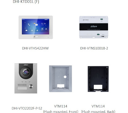 Dahua DHI-KTD01L(F) Kit de videoportero IP 2 hilos montaje empotrado con VTO2202F-P-S2, VTH5422HW y DHI-VTNS1001B-2
