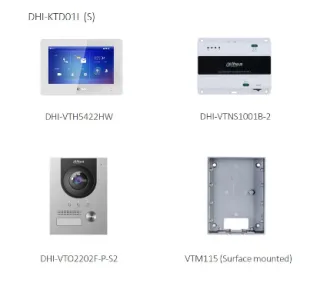 Dahua DHI-KTD01L(S) Kit de videoportero IP 2 hilos montaje superficie con VTO2202F-P-S2, VTH5422HW y DHI-VTNS1001B-2