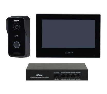 Dahua DHI-KTP03-S3 Kit de videoportero IP con VTO2111D-P-S3, VTH2621G-P y Switch PFS3006‑4ET‑36