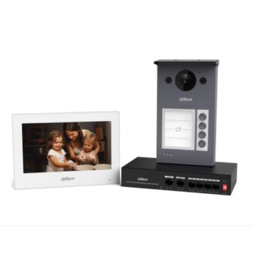 Dahua DHI-KTP10 - Kit de Videoportero IP con 1x Portero Exterior DHI-VTO3311Q-WP, 1x Monitor de Interior DHI-VTH2621GW-WP y 1x Switch DH-PFS3006-4ET-36