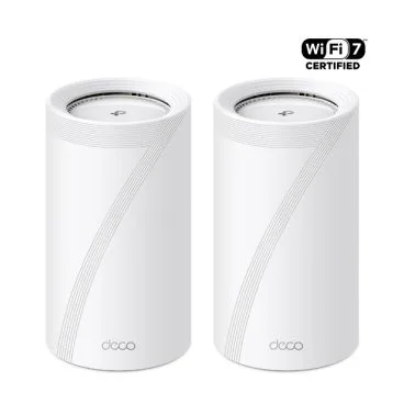 TP-Link Deco BE85(2-pack) BE22000 Whole Home Mesh Wi-Fi 7 System(Tri-Band) SPEED: 1376 Mbps at 2.4 GHz + 8640 Mbps at 5 GHz + 11520 Mbps at 6 GHz SPEC: 8× Internal Antennas, 1× 10 Gigabit RJ45/SFP+ Combo Port + 1× 10 Gigabit Port