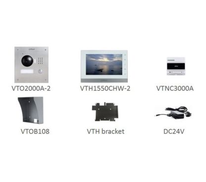 Dahua VTKB-2000A-1550C-2-S Kit videoportero IP Dahua, 2 hilos, montaje superficie. Formado por: monitor interior (VTH1550CHW-2)