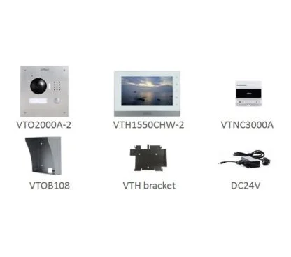 Dahua VTKB-2000A-1550C-2-S Kit videoportero IP Dahua, 2 hilos, montaje superficie. Formado por: monitor interior (VTH1550CHW-2)