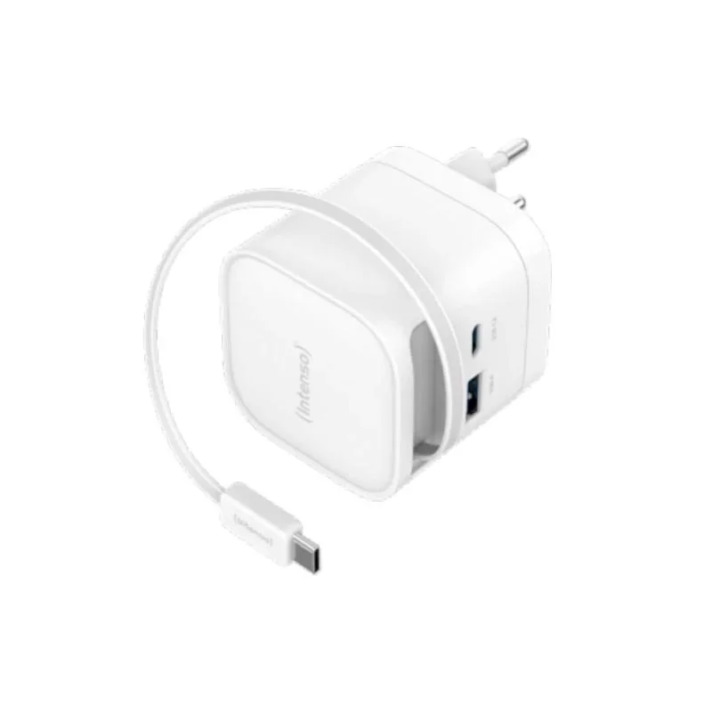 Intenso Cargador GaN W65ACIC retráctil Blanco