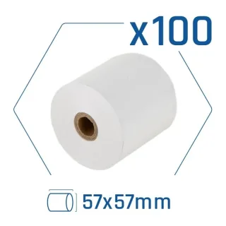 Pack 100 rollos papel térmico sin BPA 57X57mm