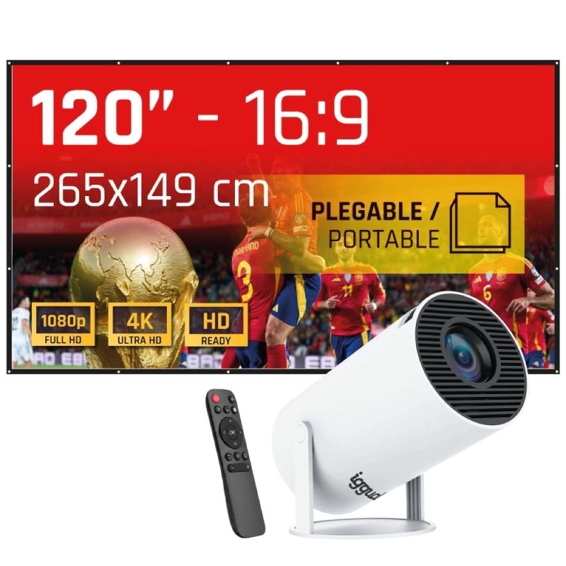 iggual Pack mini proyector + pantalla 120" plegabl