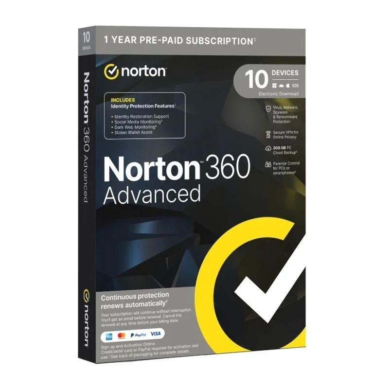 NORTON 360 Advance 200GB ES 1us 10 dispositivos 1A