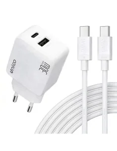CARGADOR 5V ENCHUFE X1 USB C X1 USB A 30W BLANCO PN: HC6139 EAN: 8435719661396