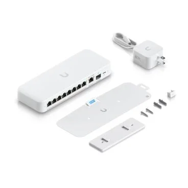 Ubiquiti USW-FLEX-2.5G-8 Switch 8x 2,5 GbE y un puerto de enlace ascendente combinado RJ45/SFP+ 10 GbE que se puede alimentar