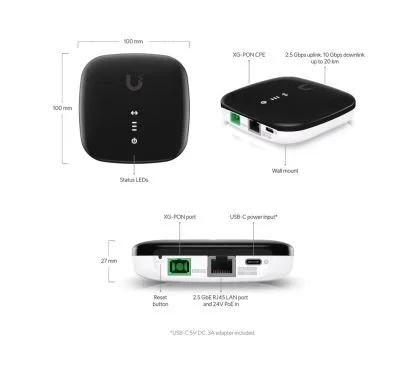 Ubiquiti UISP-FIBER-XG Terminal de red óptica 1x 10Gbps XG-PON y 1x 2,5Gb RJ45 LAN