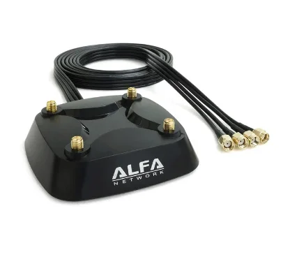 Alfa Network ARS-AS04T - Base magnética dual 4x4 con cuatro conectores RP-SMA hembra al final del cable de 2 metros y cuatro