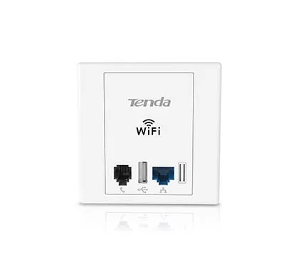 Tenda W6 Punto de Acceso WiFi 300Mbps, Formato Cajetín de Pared, 2 LAN, 1x USB de Carga, 1x RJ11