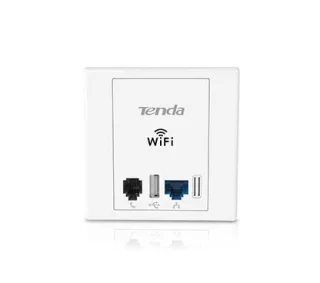 Tenda W6 Punto de Acceso WiFi 300Mbps, Formato Cajetín de Pared, 2 LAN, 1x USB de Carga, 1x RJ11