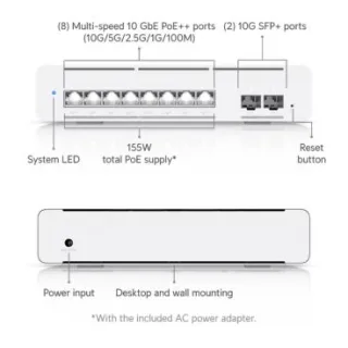 Ubiquiti USW-Pro-XG-8-PoE Switch compacto de capa 3 con 8 puertos 10 GbE RJ45 PoE ++ y 2 puertos SFP+ de 10 Gigas