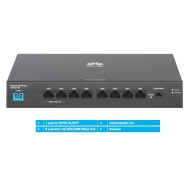 Huawei F200D-8P MiniFTTO ONT/ONU GPON OptiXtar 1 puerto de fibra SC/UPC, 8 puertos GE todos POE/POE+