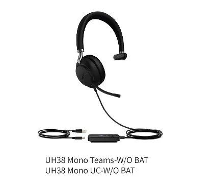 Yealink UH38 Mono UC / Teams -W/O BAT. Auricular monoaural con cable USB-A 2.0 y Bluetooth opcional (BATERÍA NO INCLUIDA).