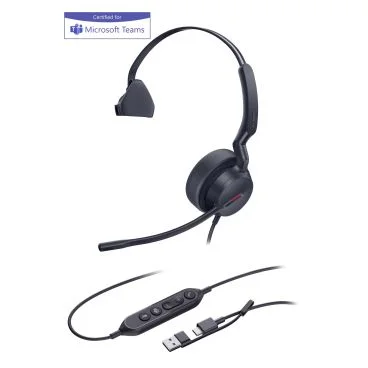 Yealink UH42 Mono UC / Teams USB-C/A Auricular monoaural con cable adaptador USB-C/A Teams