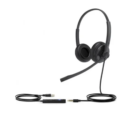 Yealink UH34 SE Dual UC / TEAMS Auriculares biaurales con conexión mini jack 3,5 y cable adaptador USB-A YHC20T SE