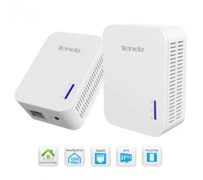 Tenda P1000X2 Pack de 2 adaptadores Powerline Gigabit, Plug & Play de bajo consumo