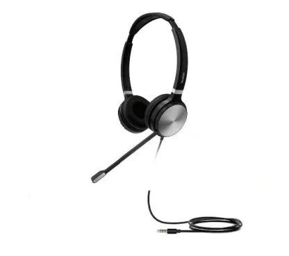 Yealink UHD362 Auricular binaural con conector de 3.5mm, micrófono con cancelación del ruido y almohadillas de cuero.