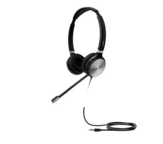 Yealink UHD362 Auricular binaural con conector de 3.5mm, micrófono con cancelación del ruido y almohadillas de cuero.