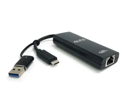 Alfa Network AUE2500CA 2.5 GbE Type-C SuperSpeed USB 5 Gbps card with Realtek™ RTL8156B and Type-A adapter