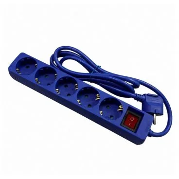 Phasak BN 0825 Regleta 5 tomas Schuko 16A con interruptor azul 1,8 m