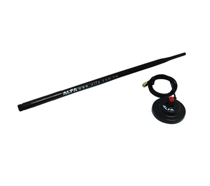 Alfa Network ARS-N19M Antena Dipolo para Interior, 2,4Ghz. 9dBi + Base Magnética, Embajale Cartón