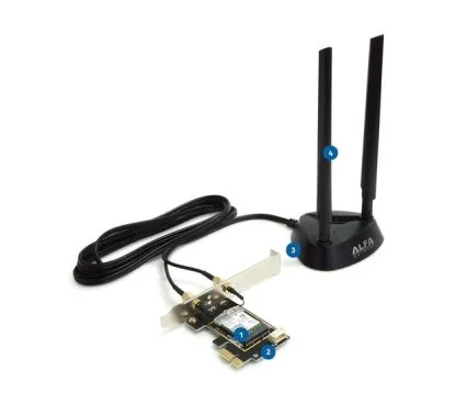 Alfa Network AIT-AX210-EX - Tarjeta Wireles PCI-Express, WiFi 6, 802.11ax Tribanda (6E/5/2,4 Ghz), Bluetooth 5.2, Antena 5