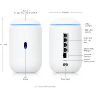 Ubiquiti UDR7 Gateway en la nube escritorio WiFi 7,switch PoE,3x 2.5 GbE RJ45 1 con PoE,1x Wan 10G SFP+ y 1x WAN 2.5 GbE