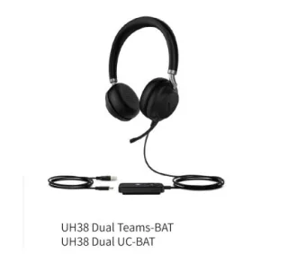 Yealink UH38 Dual UC / TEAMS -BAT Auriculares binaurales Bluetooth 5.1 y USB-A, batería integrada, micro con cancelación de