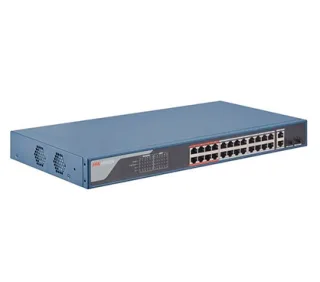 Hikvision DS-3E1326P-EI(B) - Switch Gestionable Layer 2, 26 Puertos (24x 10/100 PoE+, 2x Uplink Combo RJ45/SFP Gbps), Puertos