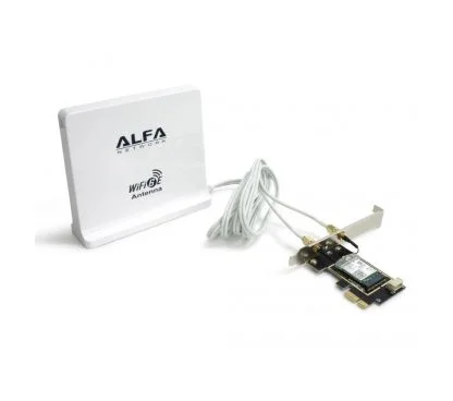 Alfa Network AIT-AX210-EZ - Tarjeta Wireles PCI-Express, WiFi 6, 802.11ax Tribanda (6E,5,2,4 Ghz), Bluetooth 5.2, Antena 5