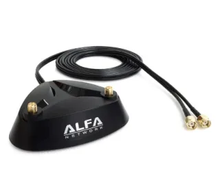 Alfa Network ARS-AS02T - Base Magnética Dual 2x2 con dos Conectores RP-SMA hembra al final del cable de 2 metros y dos RP-SMA