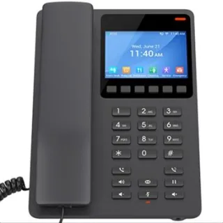 Grandstream GHP631 Teléfono IP compacto negro, 2 cuentas SIP, 2 líneas. 1 puerto 10/100 PoE. Pantalla LCD a color de 480x320 (3.5 pulgadas).Puede utilizarse en escritorio o pared. No PSU