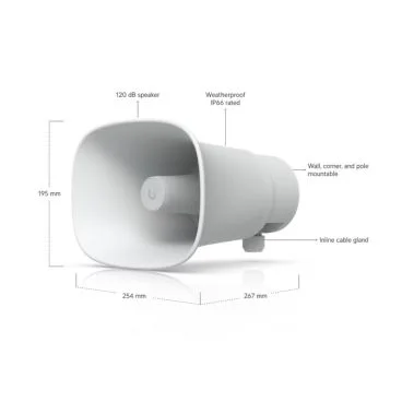 Ubiquiti UP-AI-Horn-Speaker-W Altavoz de bocina PoE de 120dB para todo tipo de condiciones meteorologicas, funcionalidad de
