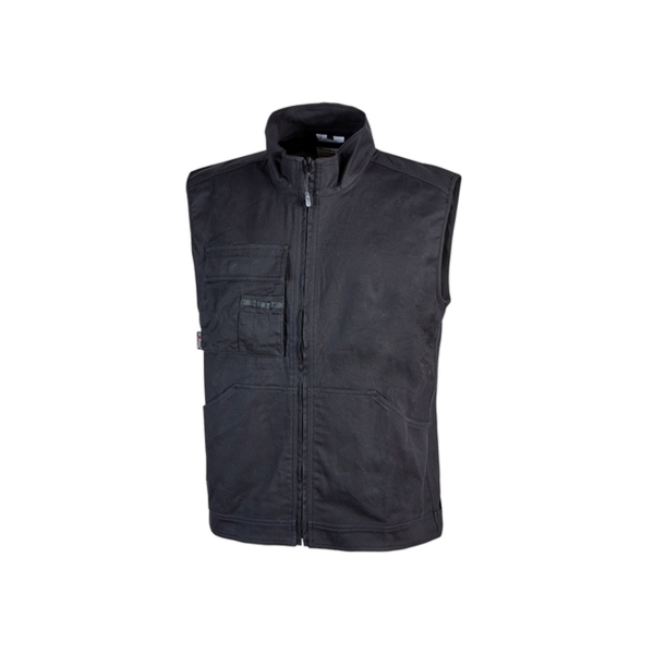 Upower Wave Chaleco de Trabajo en Algodon Elastico - Talla 2XL - Bolsillos Frontales Amplios, Bolsillo Multifuncional, Ajuste de Velcro, Cinta Reflectante, Proteccion DPI1 - Color Negro Carbon
