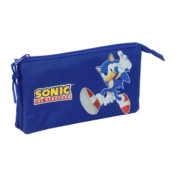 Safta Sonic Portatodo - 3 Compartimentos con Cremalleras - Bolsillo Interior - 0.6L - 220x30x120mm - Color Azul Oscuro