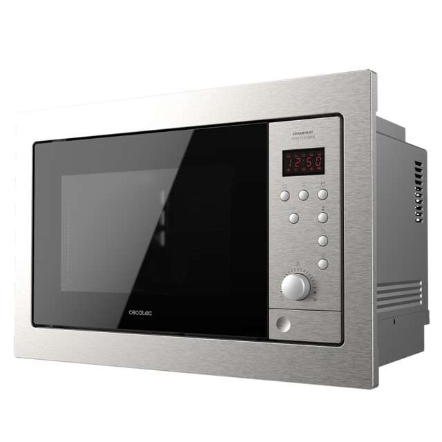 Cecotec GrandHeat 2500 Built-In SteelBlack Microondas Encastrable con Grill 25L 900W - Temporizador hasta 95min - 8 Funciones Preconfiguradas