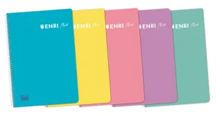 Enri Plus Cuaderno Espiral Cuadricula 4x4mm - Tamaño 4º - 80 Hojas 90gr con Margen - Cubierta de Plastico - Colores Surtidos · Pack de 5 uds.