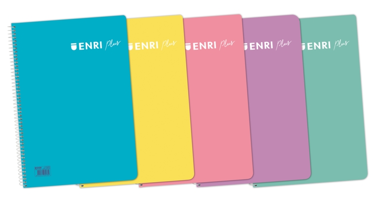 Enri Plus Cuaderno Espiral Cuadricula 4x4mm - Tamaño 4º - 80 Hojas 90gr con Margen - Cubierta de Plastico - Colores Surtidos · Pack de 5 uds.