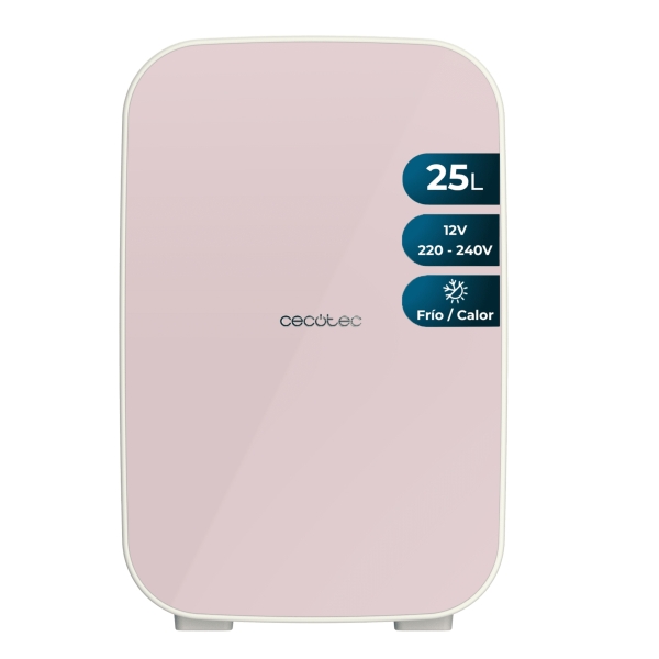 Cecotec Bolero MiniCooling 25L Bahamas Pink Mini Frigorifico Portatil - Capacidad 25L - 12V/220V - Temperatura Regulable - Enfria hasta 7ºC - Funcion Calentamiento hasta 65ºC - Color Rosa Pa
