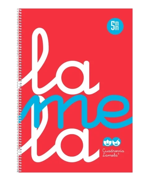 Lamela Cuaderno Espiral con 80 Hojas de 90g/m2 con Margen - Formato Folio - Pauta Cuadrovia de 5mm - Cubierta de Polipropileno - Papel Offset Blanco Extra - Color Rojo Fluorescente