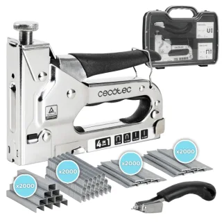 Cecotec FastTacker 4in1 Full Equip Clavadora/Grapadora - Incluye Accesorios - Maletin - Color Acero