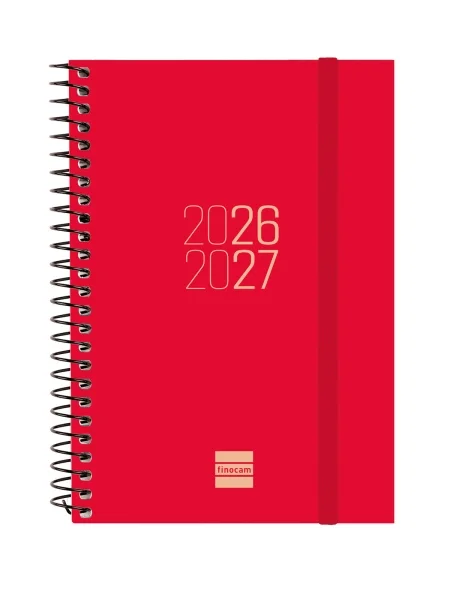 Finocam Espir Agenda Escolar 26/27 - Semana Vista Horizontal - Formato E8 - 120x171mm - Tapas de Polipropileno - Papel de 80g/m2 - Espiral Metalica - Esquinas Microperforadas - Color Rojo