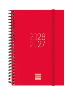 Finocam Espir Agenda Escolar 26/27 - Semana Vista Horizontal - Formato E8 - 120x171mm - Tapas de Polipropileno - Papel de 80g/m2 - Espiral Metalica - Esquinas Microperforadas - Color Rojo