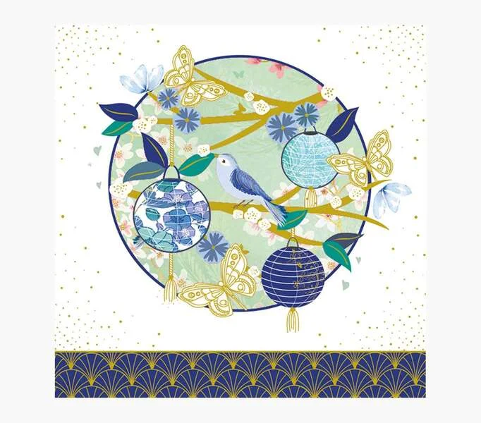 Pictura Tarjeta Arabesque - 16x16cm - Tematica Farolillos - Tarjeta Triptica - Incluye Sobre Blanco - Papel con Certificacion FSC